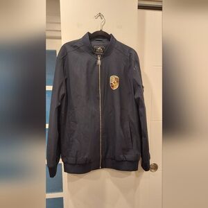 Men's Blue Bomber Jacket with Crest